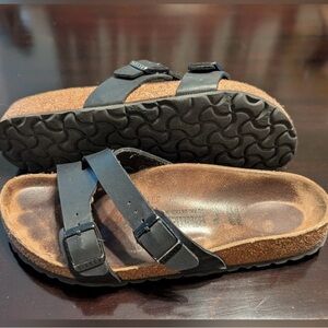 Birkenstock Black Leather Two-strap Sandal with Buckles